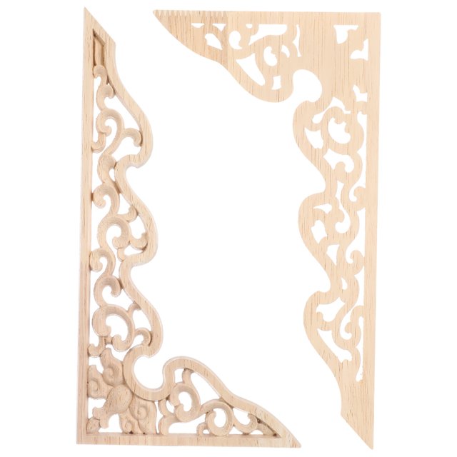 2 Pcs Long Furniture Carvings Wainscoting for Wall Wood Decorative Piece Office