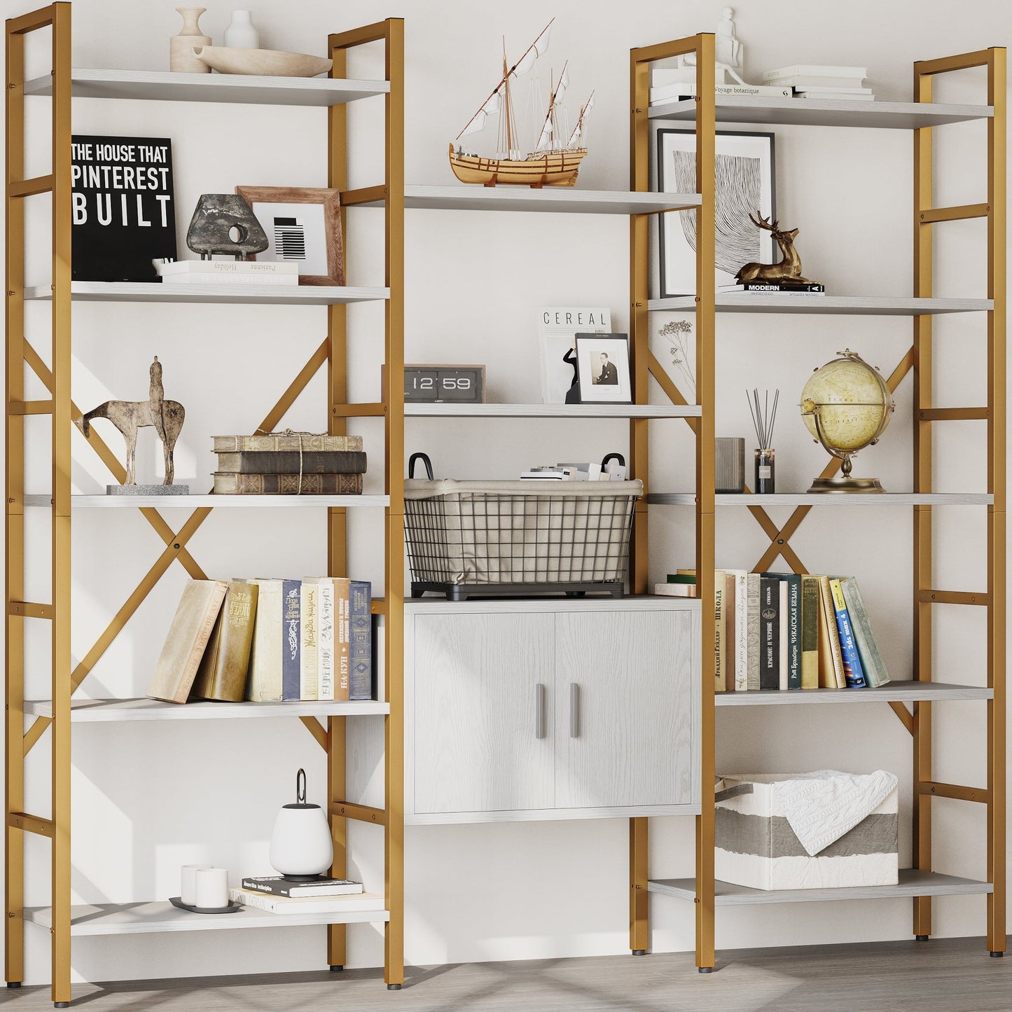 Tiers Etagere Bookcase with Storage Cabinet