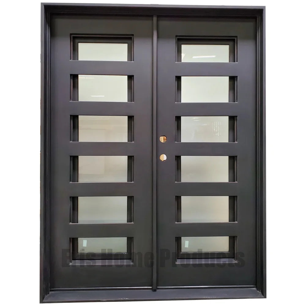 Eris Home Durable Door, Aluminum Steel Black with Glass