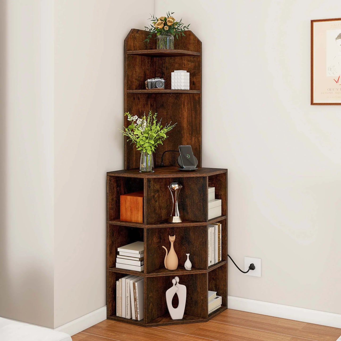 DWVO 5-Tier Corner Shelf with USB Ports and Outlets