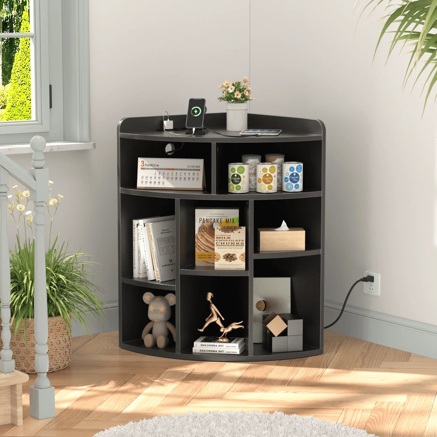 VECELO Corner Cabinet Storage with USB Ports and Outlets