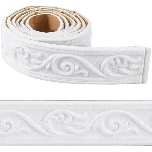 88 x 2 Inch Crown Molding Peel and Stick Flexible Foam Trim White Self Adhesive Wallpaper Border 3D Sticky Decorative Wall Edging Foam Baseboard Mirror Border Wall Lines Hotel DIY Decor