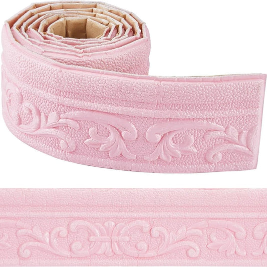 88 x 3in Crown Molding Peel and Stick 3D Flexible Foam Wall Trim Pink Self Adhesive Wallpaper Border Sticky Decorative Edging Baseboard Lines for Mirror Border Wall Hotel DIY Decor