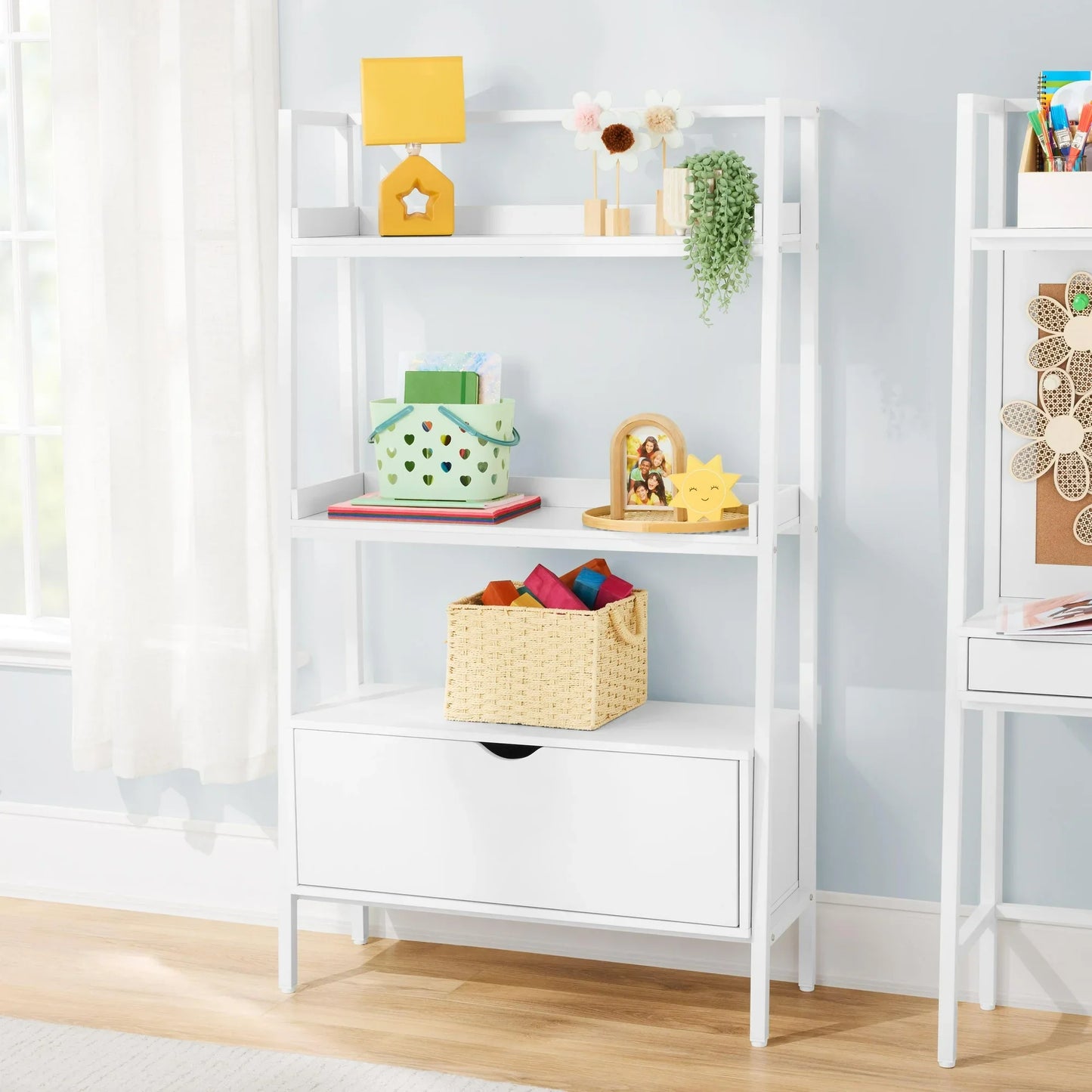 Build Your Own Furniture Kids Ladder Bookcase with Drawer, White