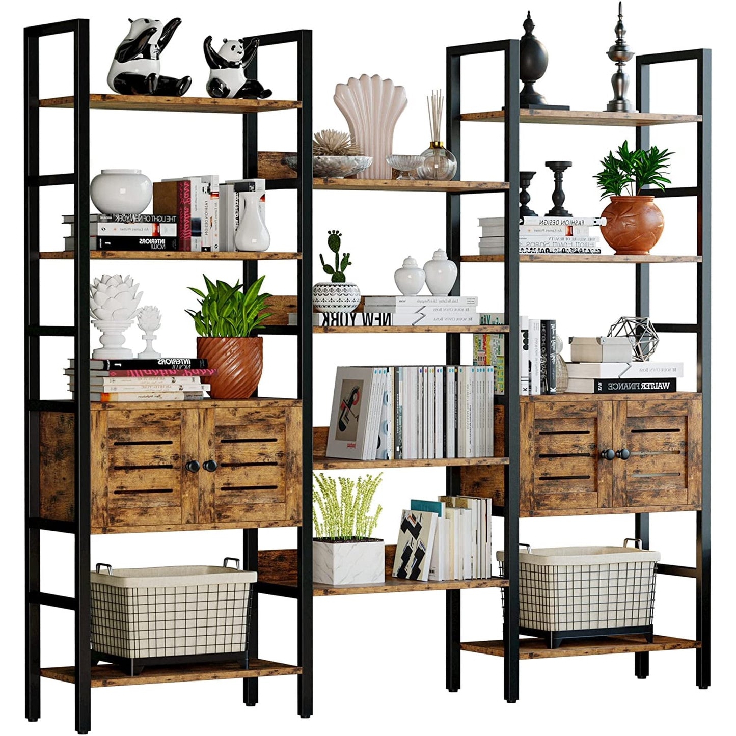 IRONCK 5 Tier Industrial Bookshelf and Bookcase with Storage Cabinet