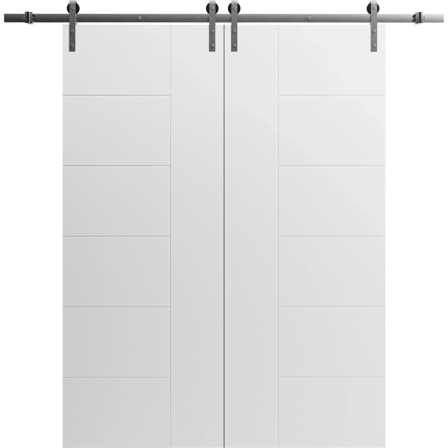 Mela 0755 Painted White / 13FT Silver Rail Track Set / Solid Panel Interior Doors