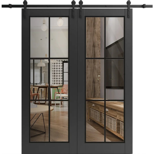 Lucia 2366 Matte Black Clear Glass | 13FT Rail Hangers Heavy Set